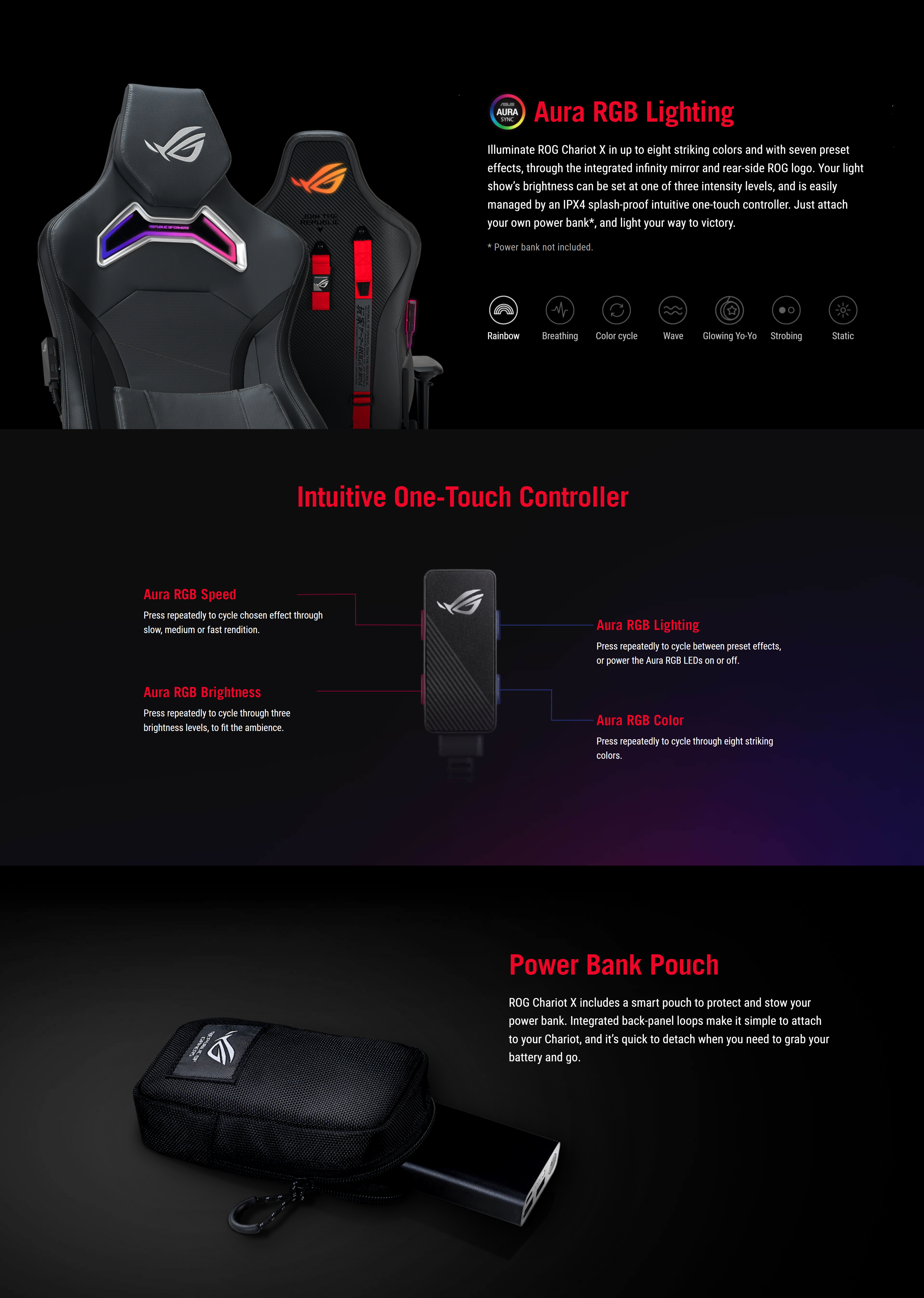 A large marketing image providing additional information about the product ASUS ROG Chariot X Gaming Chair - Black - Additional alt info not provided